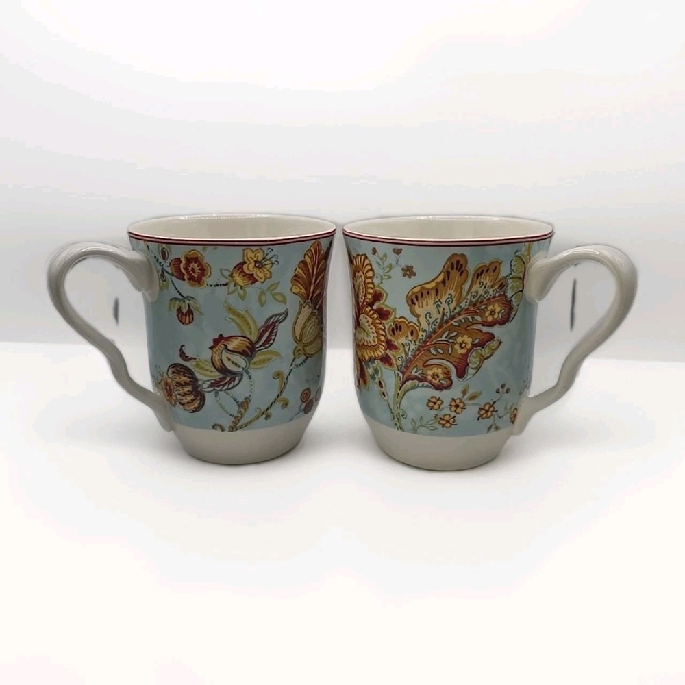 Vintage 222 Fifth Gabrielle‎ Blue Set Of 2 Coffee Cups Tea Fine China Porcelain